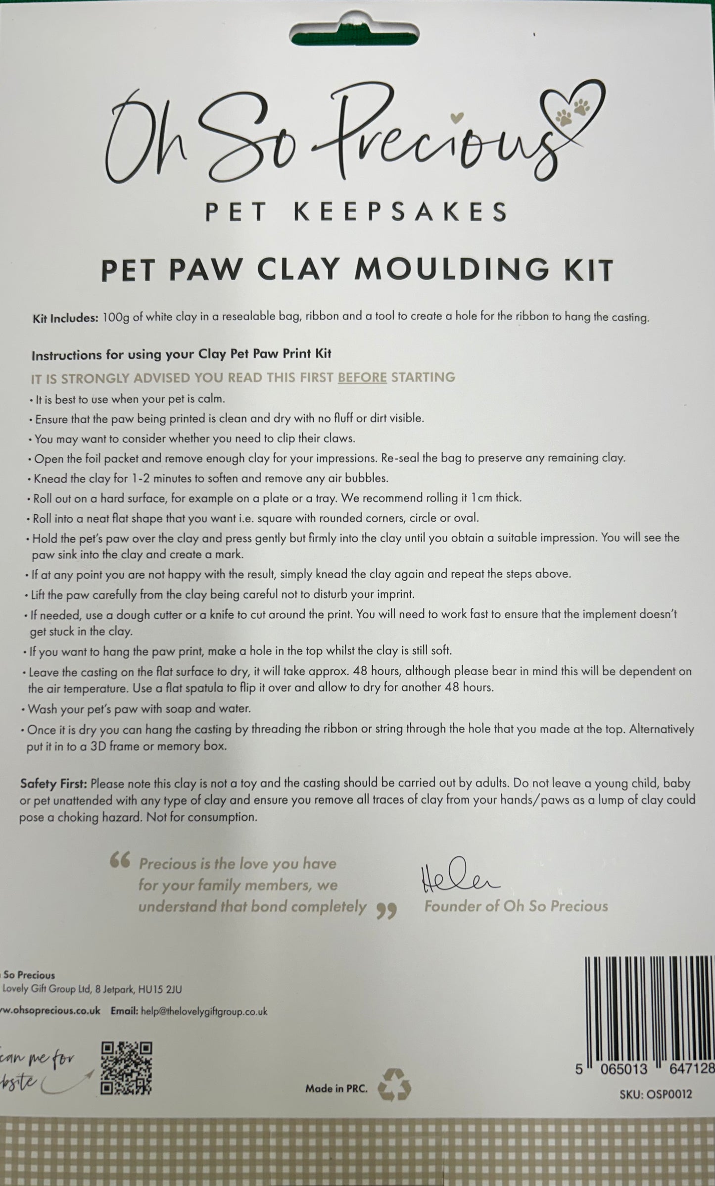 Clay pet paw impression kit