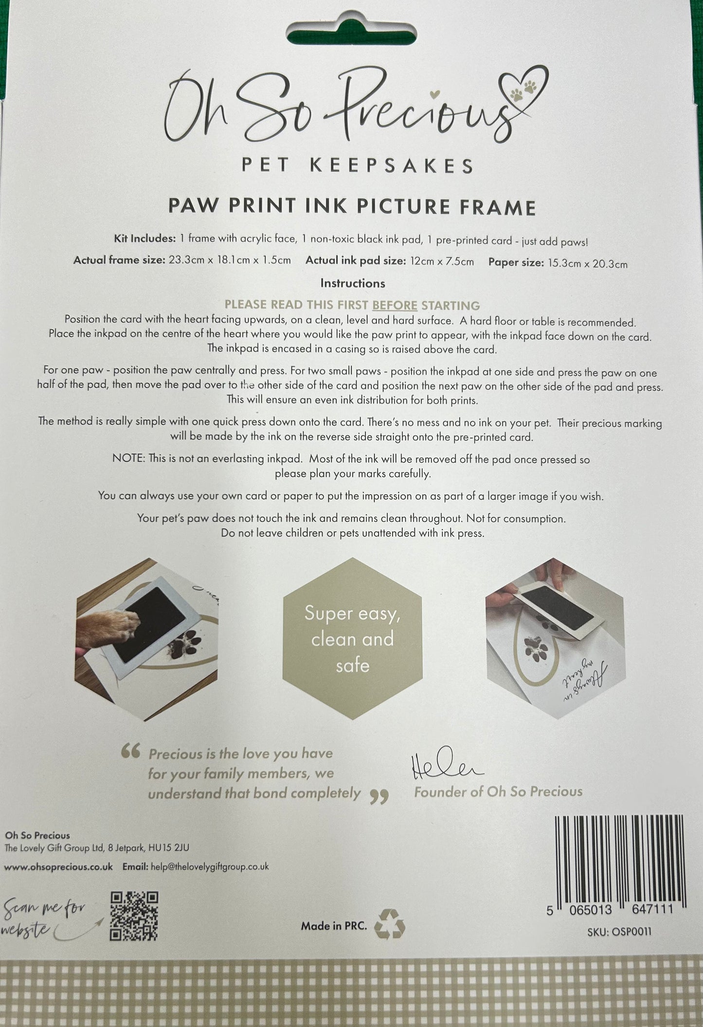 Paw print ink picture and Frame